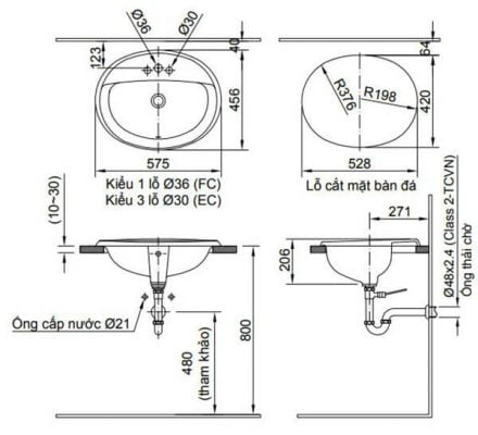 Bản vẽ kỹ thuật chậu rửa mặt Inax INAX L-2395V