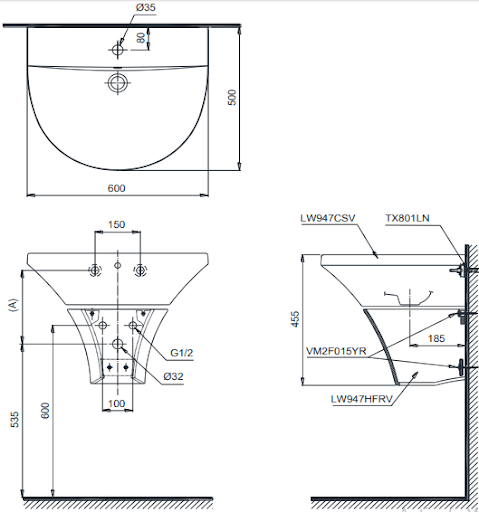 Chậu rửa chân lửng TOTO LHT947CS - Ảnh 2