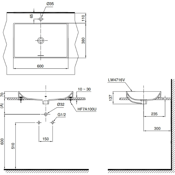 Chậu Linear Ceram đặt trên bàn LT4716G17 - Ảnh 2