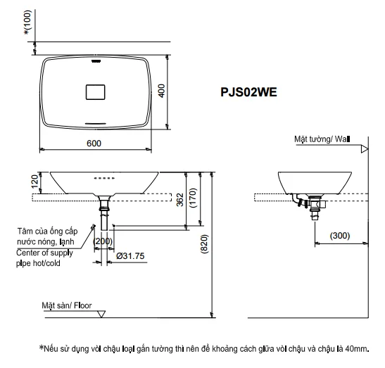 Bản vẽ lkyx thuật chậu rửa mặt TOTO PJS02WE#MW