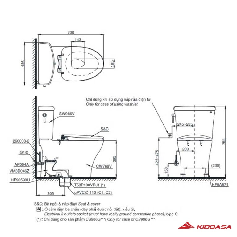 Bản vẽ kỹ thuật bồn cầu 2 khối TOTO CS986GT3 nắp đóng êm Bản vẽ kỹ thuật bồn cầu 2 khối TOTO CS986GT3 nắp đóng êm