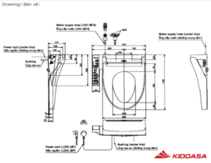 Bản vẽ kỹ thuật nắp rửa điện tử TOTO washlet TCF23460AAA