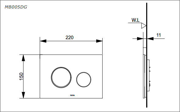 Bản vẽ kỹ thuật nắp đậy nút nhấn xả TOTO MB005DG/PK