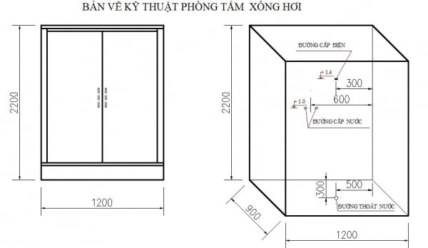 Bản vẽ kỹ thuật của phòng xông hơi GOVERN K-023