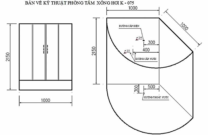 Bản vẽ kỹ thuật của phòng tắm xông hơi GOVERN K - 075