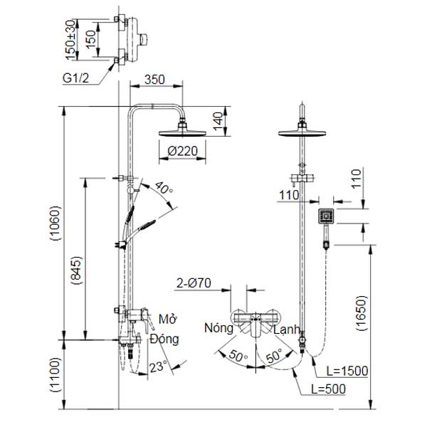 Bản vẽ kỹ thuật sen cây Inax BFV-50S