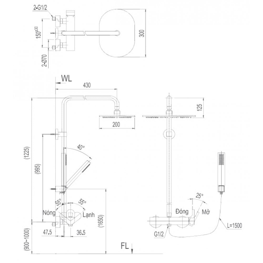 Bản vẽ kỹ thuật sen cây Inax BFV-60S