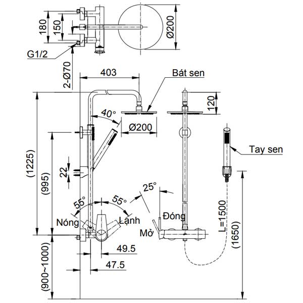 Bản vẽ kỹ thuật sen cây Inax BFV-71S