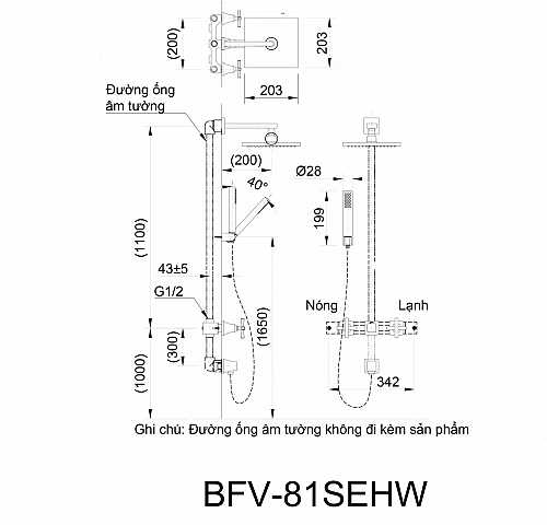 Bản vẽ kỹ thuật sen cây Inax BFV-81SEHW