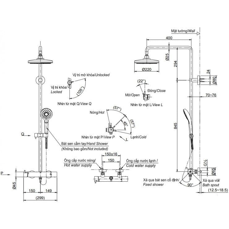 Bản vẽ kỹ thuật sen cây TOTO TBW01303B