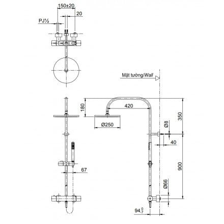 Bản vẽ kỹ thuật bộ sen tắm TOTO TX454SESV2BRS