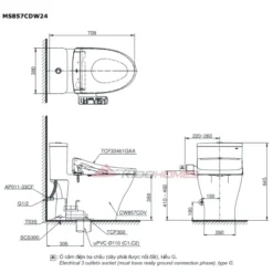 Bản vẽ kỹ thuật của bàn cầu TOTO MS857CDW24#XW kèm WASHLET S2 – TCF33461GAA