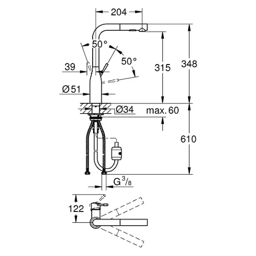 Bản vẽ kỹ thuật vòi chậu rửa bát Grohe 30270000