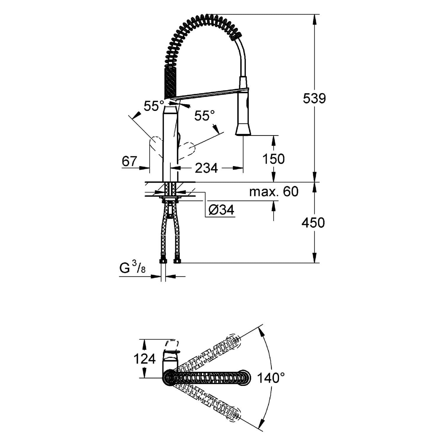 Bản vẽ kỹ thuật vòi chậu rửa bát Grohe 31379000