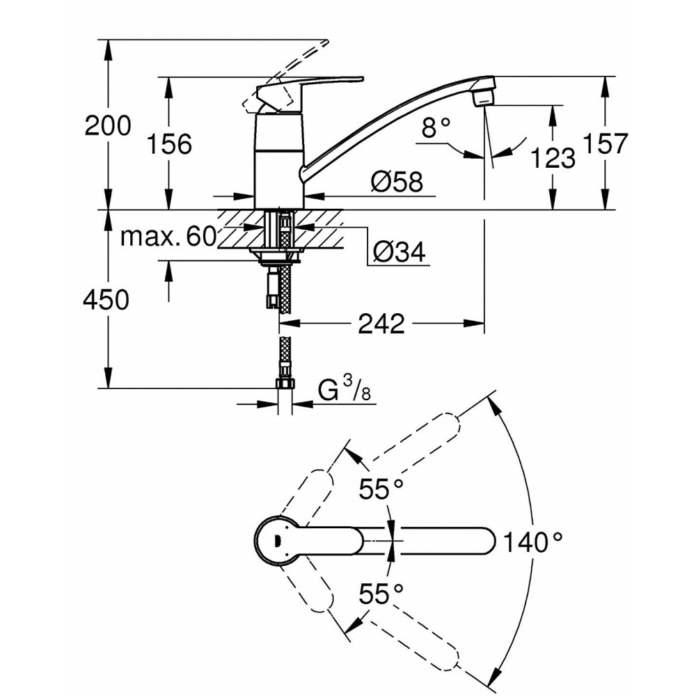 Bản vẽ kỹ thuật vòi chậu rửa bát Grohe 32843000