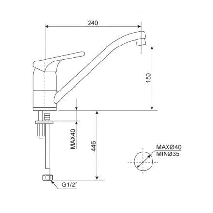 Bản vẽ kỹ thuật vòi chậu rửa bát American Standard WF-5637