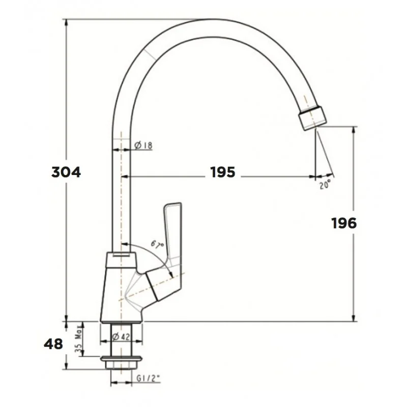 Bản vẽ kỹ thuật vòi chậu rửa bát American Standard WF-T606