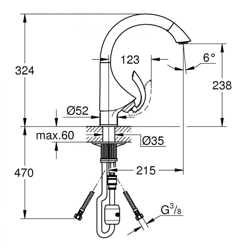 Bản vẽ kỹ thuật vòi chậu rửa mặt Grohe 33786000