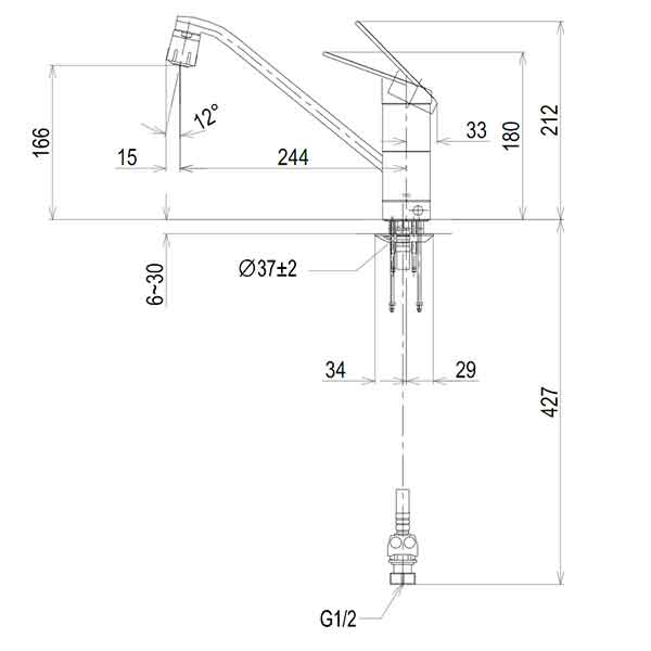 Bản vẽ kỹ thuật vòi chậu rửa bát TOTO TKGG31EC