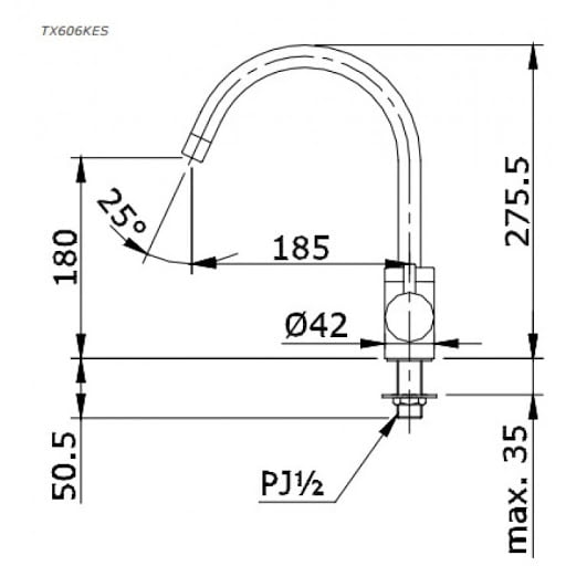 Bản vẽ kỹ thuật vòi chậu rửa bát TOTO TX606KES