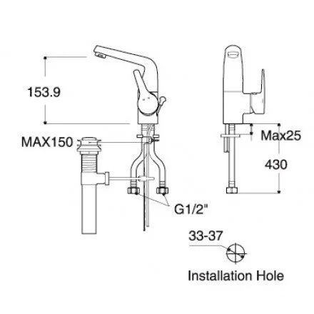 Bản vẽ kỹ thuật vòi chậu rửa mặt American Standard WF-0501