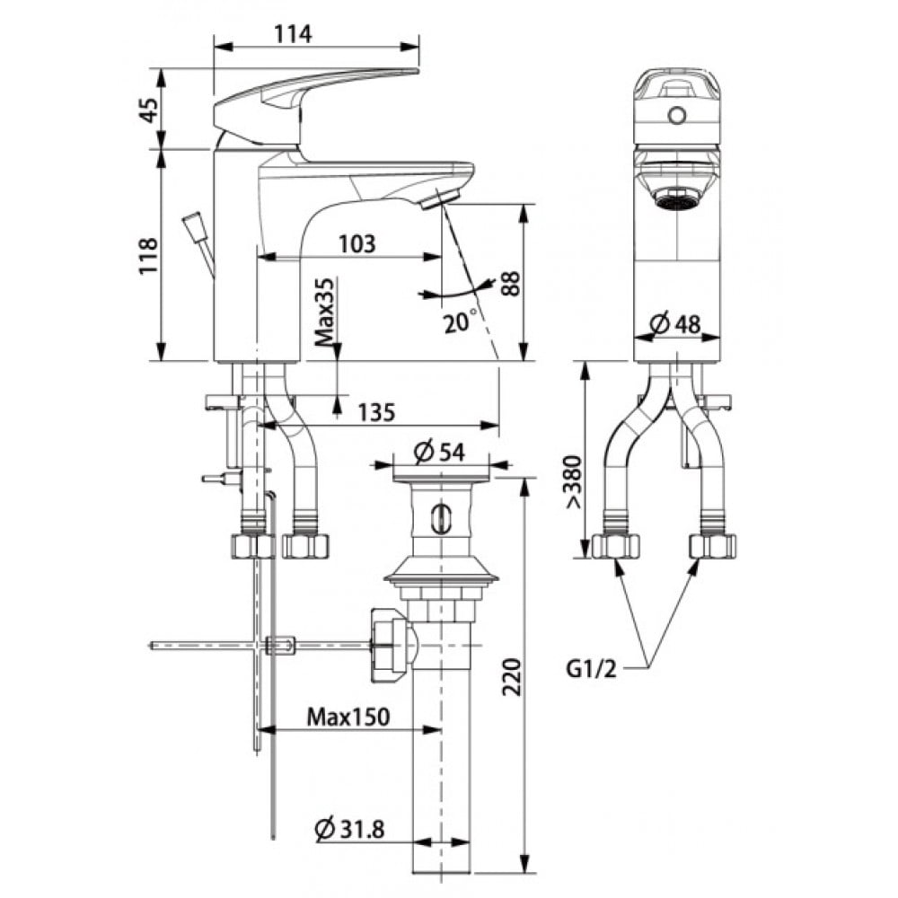 Bản vẽ kỹ thuật vòi chậu rửa mặt American Standard WF-0901