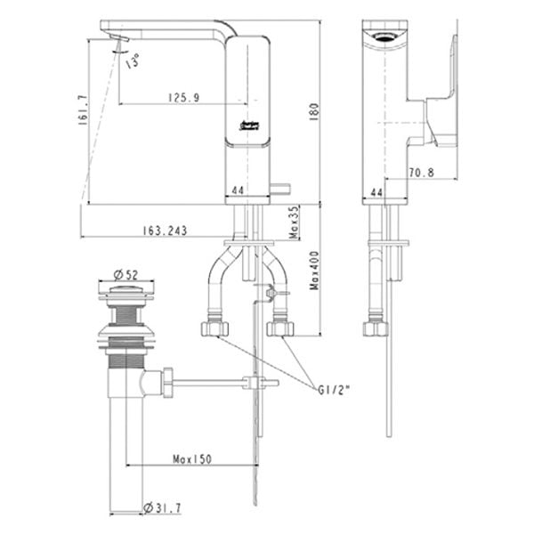 Bản vẽ kỹ thuật vòi chậu rửa mặt American WF-1305