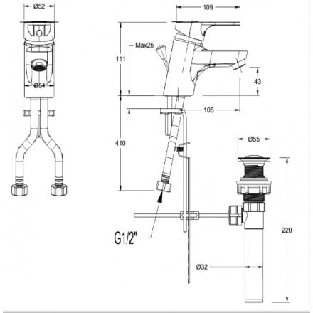 Bản vẽ kỹ thuật vòi chậu rửa mặt American Standard WF-1401