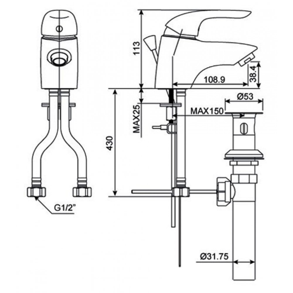 Bản vẽ kỹ thuật vòi chậu rửa mặt American Standard WF-1501