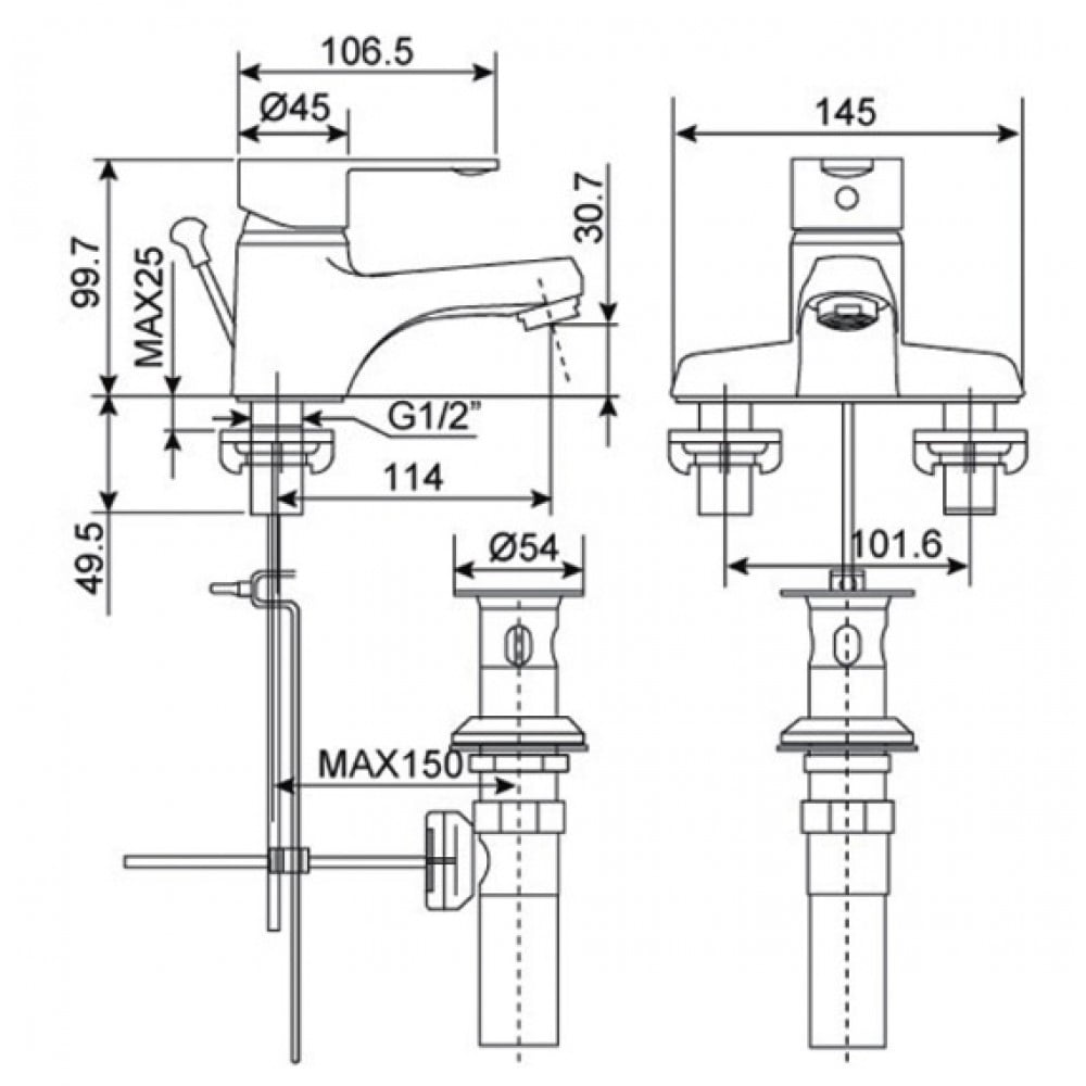 Bản vẽ kỹ thuật vòi chậu rửa mặt American Standard WF-6502