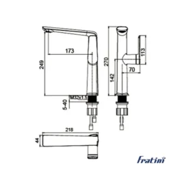 Bản vẽ kỹ thuật của vòi chậu rửa mặt nóng lạnh Fratini Milano 39040156BRG thân trung