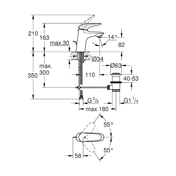 bản vẽ kỹ thuật vòi chậu rửa mặt Grohe 23707003