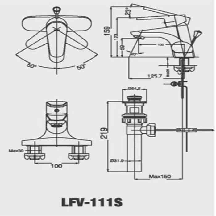 Bản vẽ kỹ thuật vòi chậu rửa mặt Inax LFV-111S