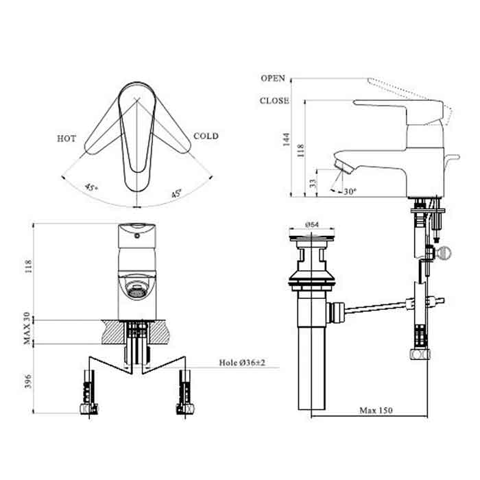 Bản vẽ kỹ thuật vòi chậu rửa mặt Inax LFV-112S