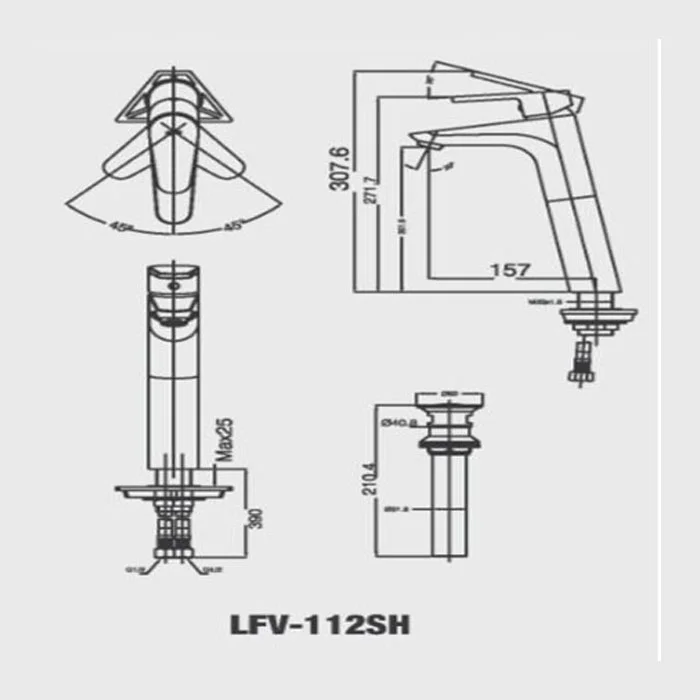 Bản vẽ kỹ thuật vòi chậu rửa mặt inax LFV-112SH 