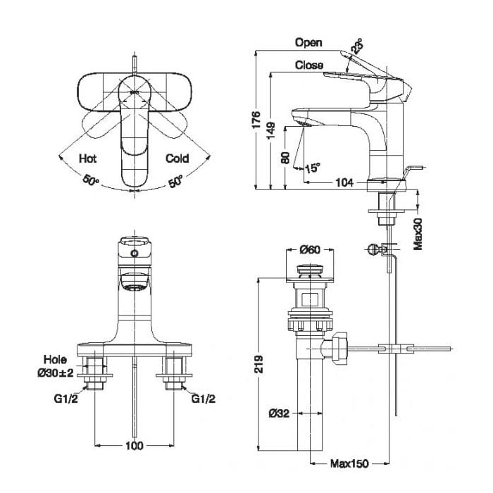 Bản vẽ kỹ thuật vòi chậu rửa mặt inax LFV-1401S