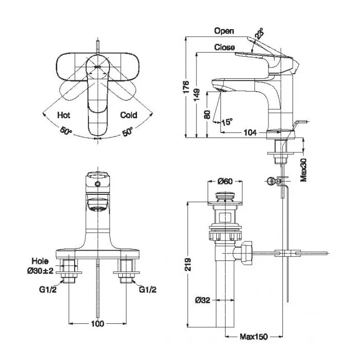 Bản vẽ kỹ thuật vòi chậu rửa mặt inax LFV-1401S