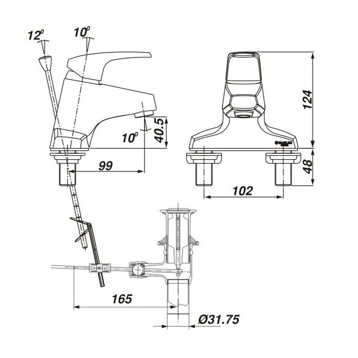 Vòi chậu lavabo nóng lạnh INAX LFV-281S 2 Bản vẽ kỹ thuật vòi chậu rửa mặt Inax LFV-281S