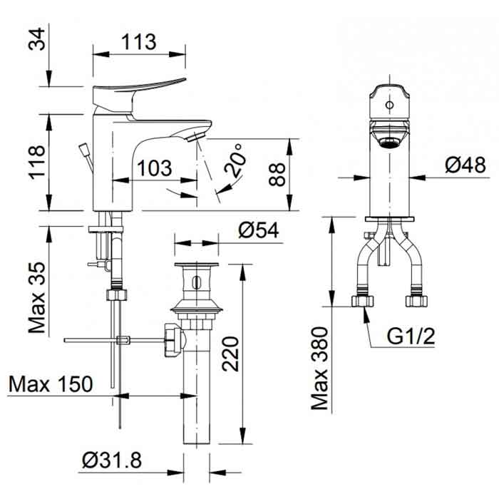 Bản vẽ kỹ thuật vòi chậu rửa mặt Inax LFV-5010S
