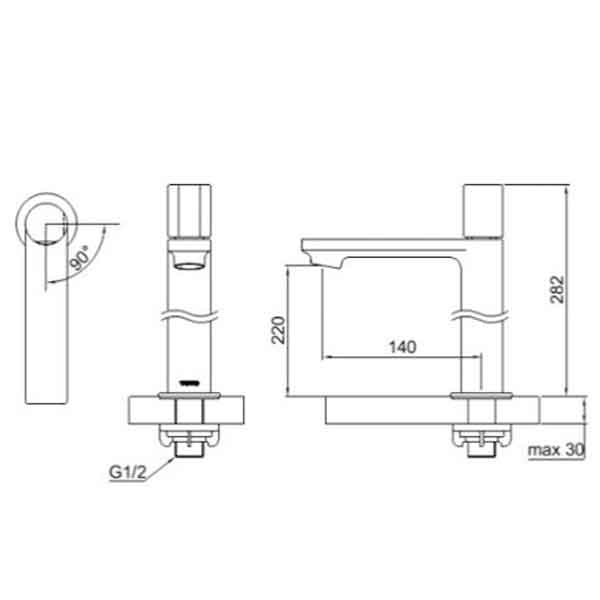Bản vẽ kỹ thuật vòi chậu rửa mặt TOTO DL104-1