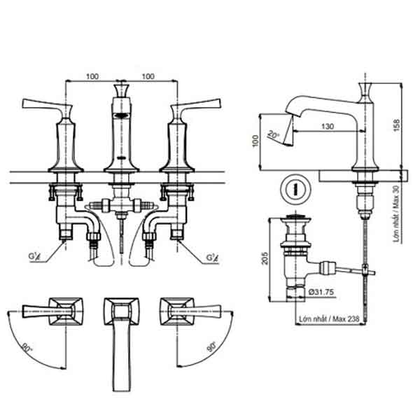 Bản vẽ kỹ thuật vòi chậu rửa mặt TOTO DL224#PG