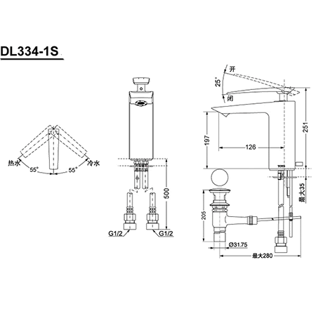 Bản vẽ kỹ thuật vòi chậu rửa mặt TOTO DL334-1S