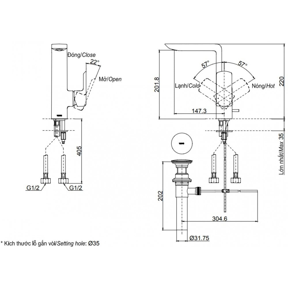 Bản vẽ kỹ thuật vòi chậu rửa mặt TOTO TLG02309B