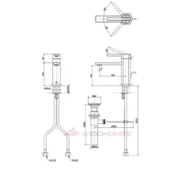 Bản vẽ kỹ thuật của vòi lavabo nóng lạnh TOTO TLG153A0A thân thấp