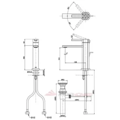 Bản vẽ kỹ thuật của vòi lavabo nóng lạnh TOTO TLG153C0A thân trung