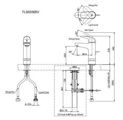 Bản vẽ kỹ thuật vòi chậu rửa mặt TOTO TLS03305V