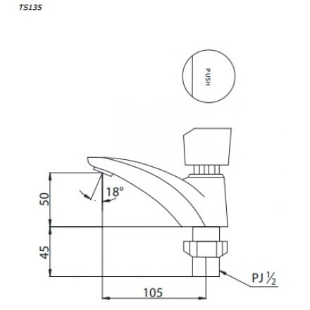 Bản vẽ kỹ thuật vòi chậu rửa mặt TOTO TS135
