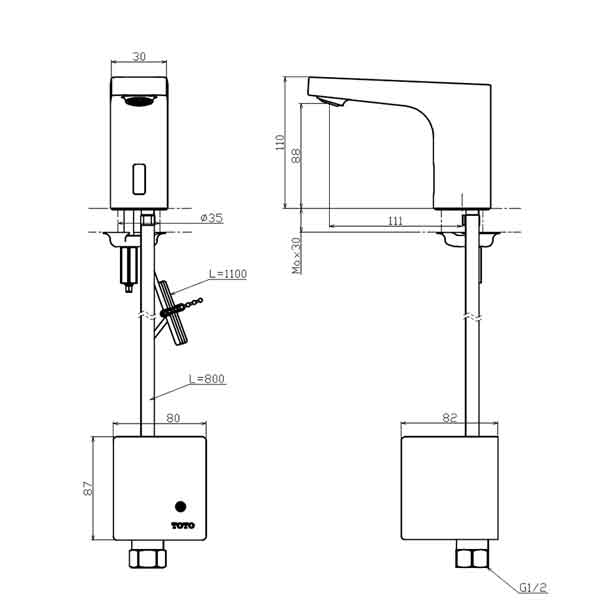 Bản vẽ kỹ thuật vòi chậu rửa mặt TOTO TTLA102/TTLE101B2L/TX709AV6