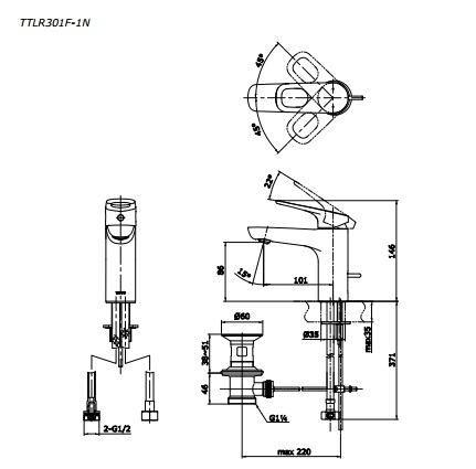 Bản vẽ kỹ thuật vòi chậu rửa mặt TOTO TTLR301F-1N