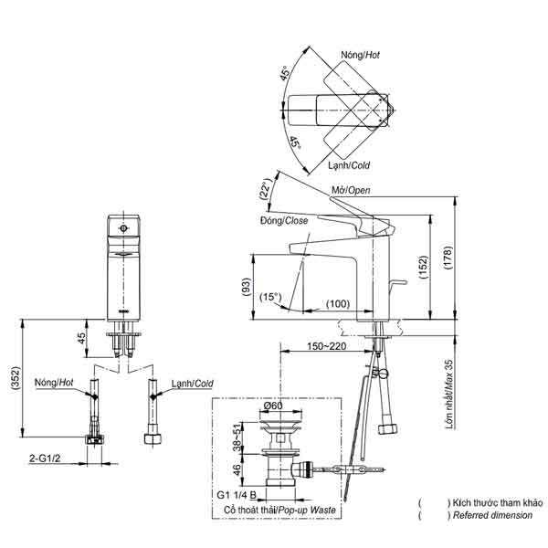 Bản vẽ kỹ thuật vòi chậu rửa mặt TOTO TTLR303F-1